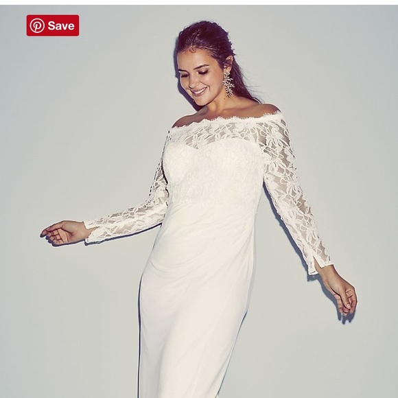 Off the Shoulder Long Sleeve Lace Draped Gown ❤️ - Picture 4 of 8